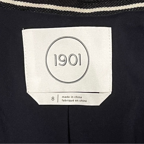 NWT 1901 Nordstrom Navy White Striped Blazer Size 8 Cotton Linen Preppy Workwear - Picture 2 of 12
